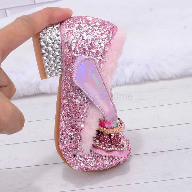 Disney Princess Kids Warm Winter Shoes for Girls Elsa Casual Glitter Children Flat Heel Girls Shoes Butterfly Knot Blue Pink H251101
