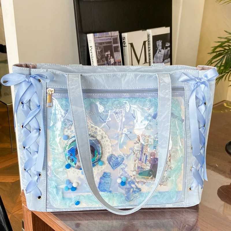 New Versatile Fashion Ribbon Itabag Large Capacity Green Large Food Anime Millet Bag Daily One Shoulder Tote BagW251101