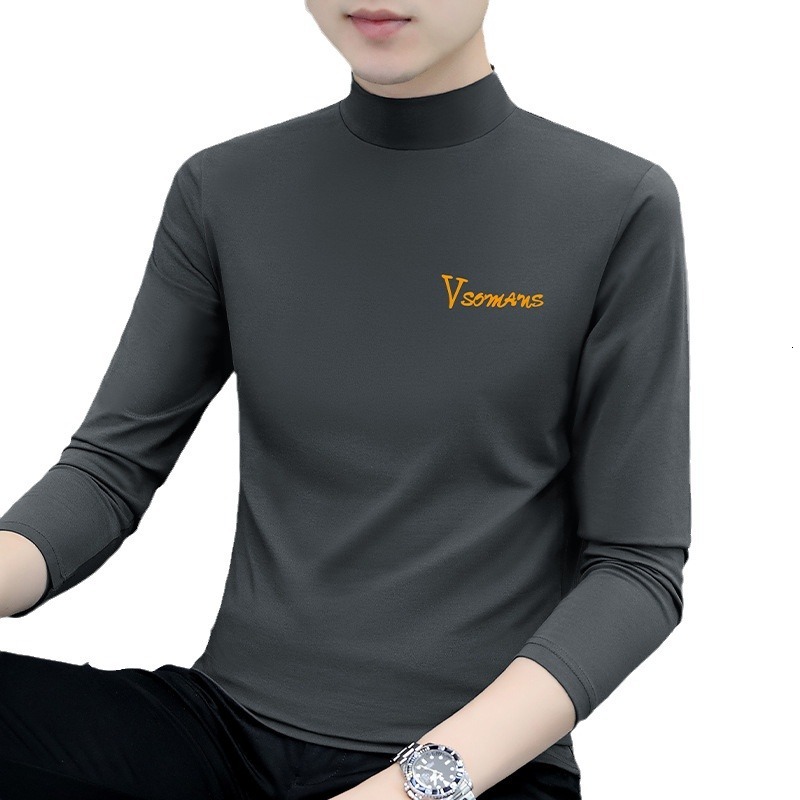 Men's Long Sleeve T-shirt Half Turtleneck Men's Base Shirt Stretch Slim Fit Designer T-shirt Cotton Casual Men's T-shirt Wholesale