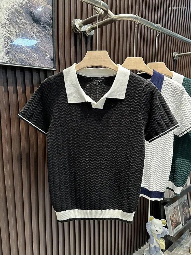 Men's T Shirts Lapel Ice Silk Polo Shirt Contrasting Color Sweater Slim High-end Short Sleeves