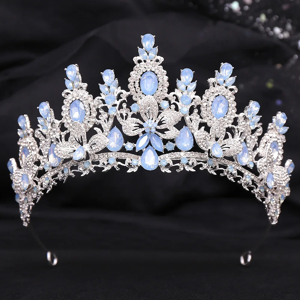 KMVEXO Baroque Water Drop Flower Crystal Opal Tiara For Women Wedding Girls Birthday Party Elegant Crown Hair Accessories250324
