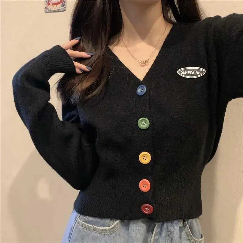 Knit Korean Crop Sweaters Cardigan For Women Oversize Long Sleeve Top Knitwear Autumn Short Outerwear Ladies Clothes V NeckT251101