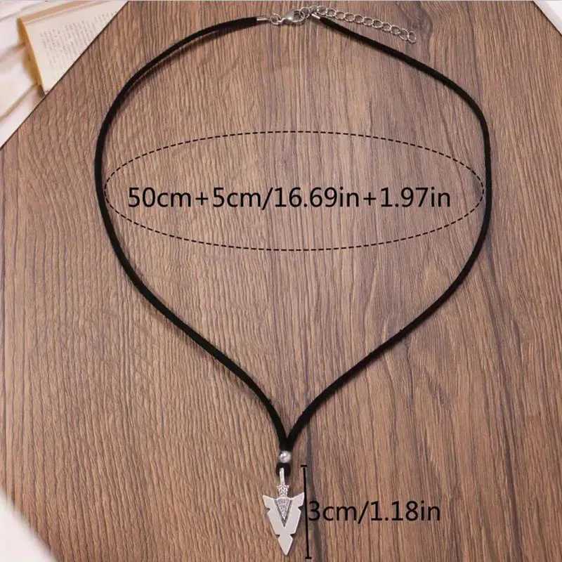 Retro Black Punk Triangle Arrow Pendant with Rope Necklace Accessories For Men N0472C250407