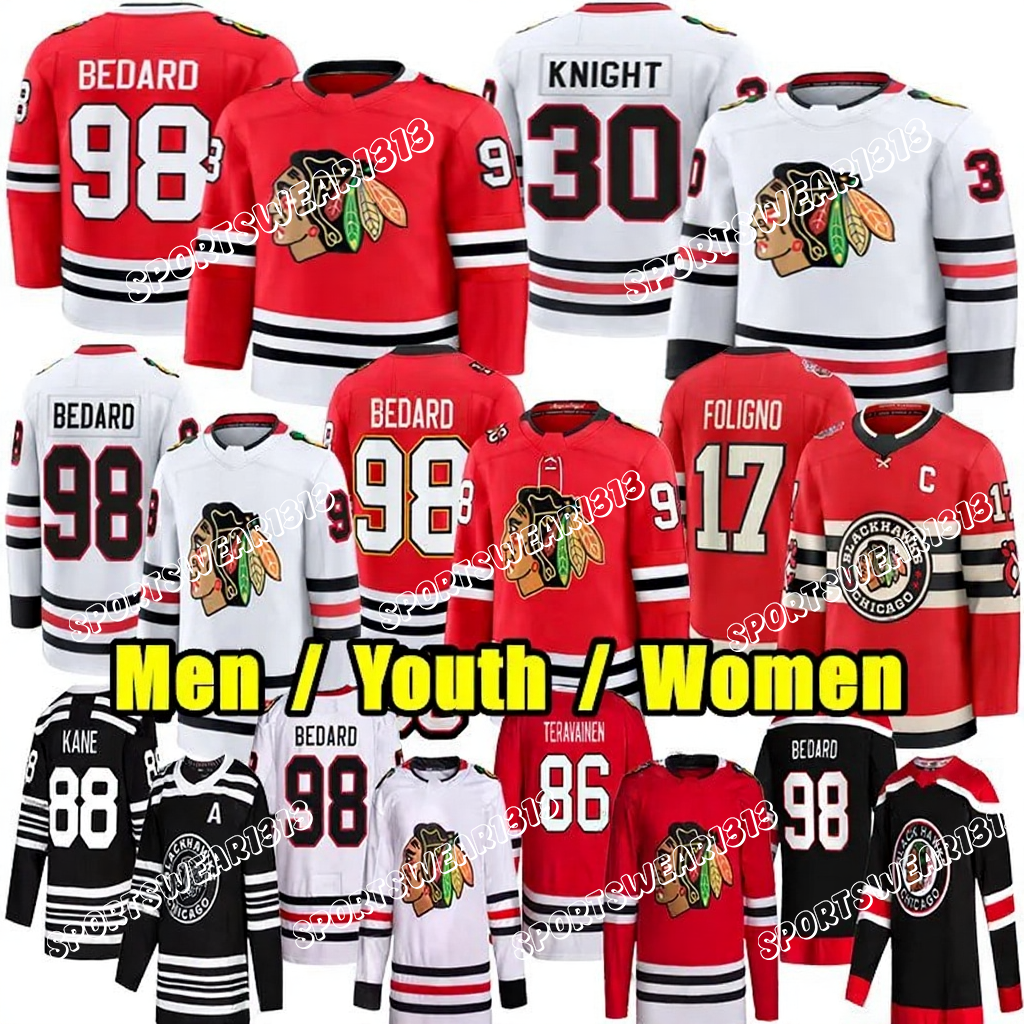 #98 Bedard Chicagocity Blackhawkss #00 Griswold #86 Teravainen #23 Kurashev #34 Mrazek Hockey Jerseys