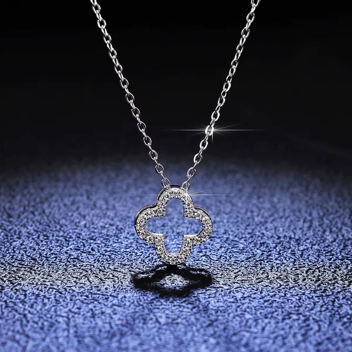 925 Sterling Silver Choker Pendant Necklace with Full Cubic Zirconia White Gold Moissanite Wedding Four Leaf Clover Necklace
