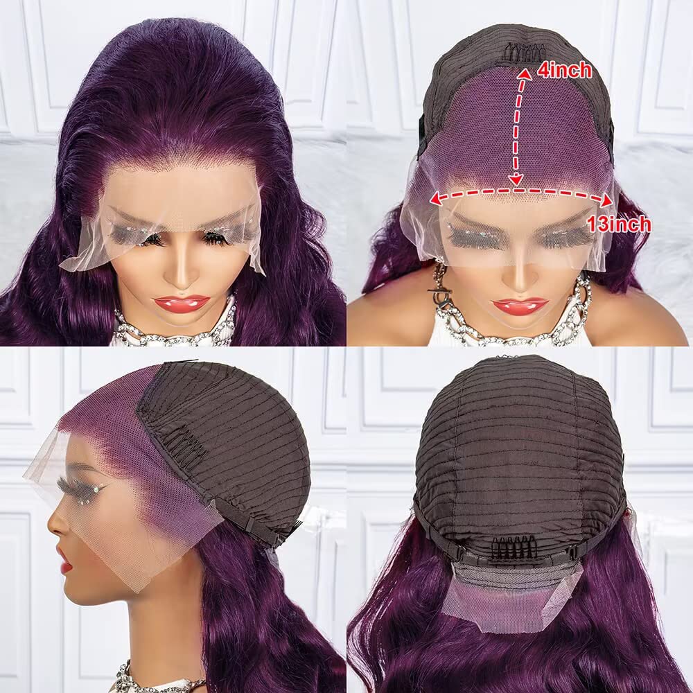 13x4 Lace Frontal Wig 32 Inch Simualtion human hair Body Wave Synthetic Wig Pre Plucked with Baby Hair Transparent Swiss Lace Heat Friendly Blue Color