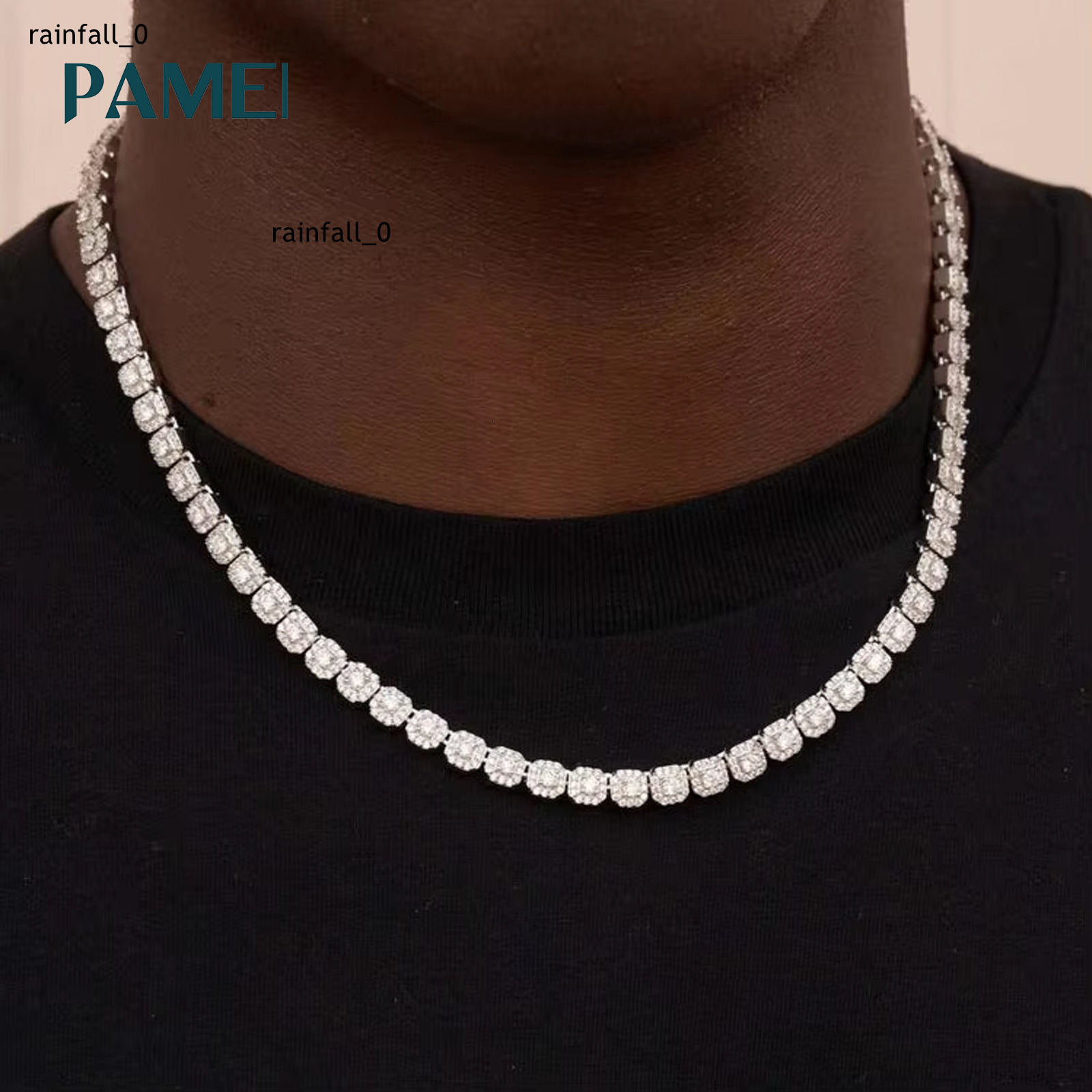 Hip Hop Classic Tennis Chain Necklace 6mm 925 Sterling Silver VVS Moissanite Diamond Fine Jewelry Necklace for Men Women