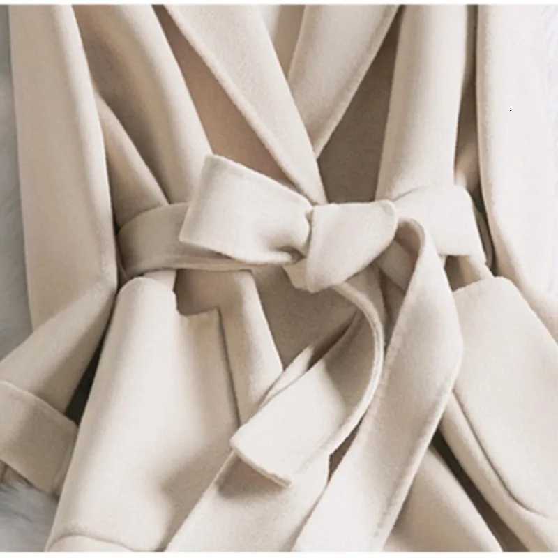 Japanese and Korean womens autumn and winter new style fashion beige slim fit woolen coat for womenT251101