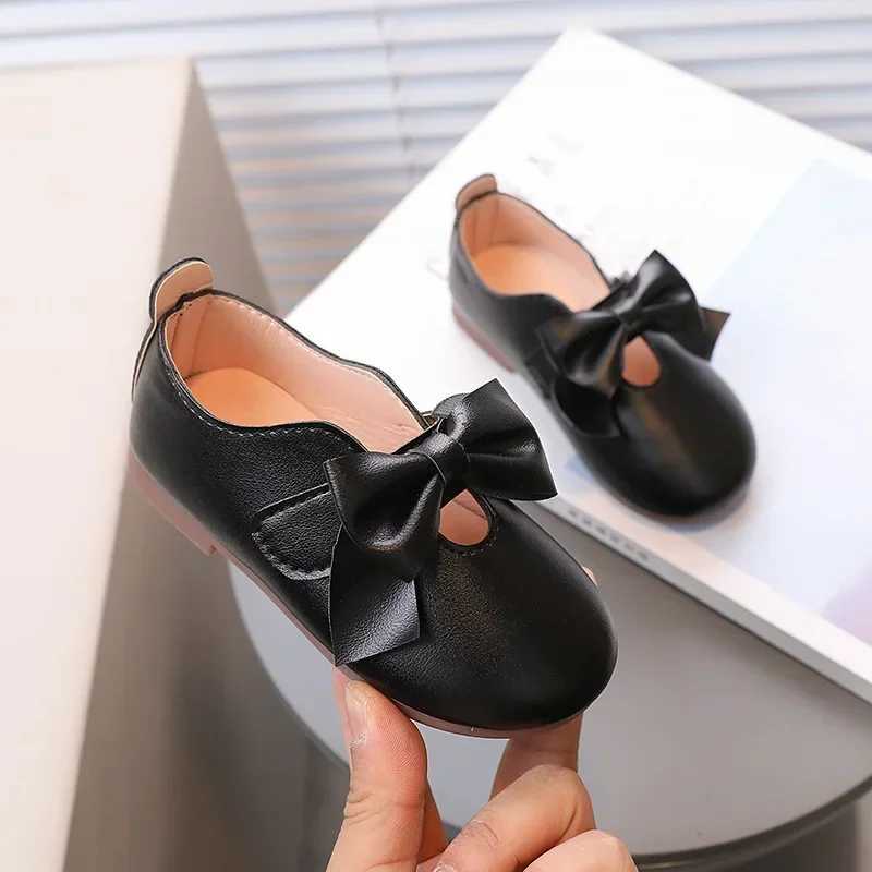 Children Leather Shoes with Bowknot Roundtoe Solid Color Soft Kids Casual Shoes Sweet Princess Girls Flats Moccasin ShoesT251101