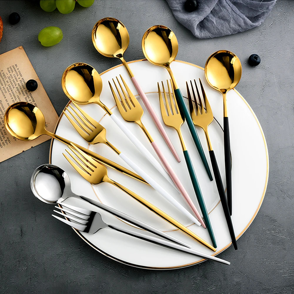 24pcs Black Western Dinnerware Set Stainless Steel Cutlery Set Fork Knife Spoon Tableware Set Flatware Set Silverware Set 250325