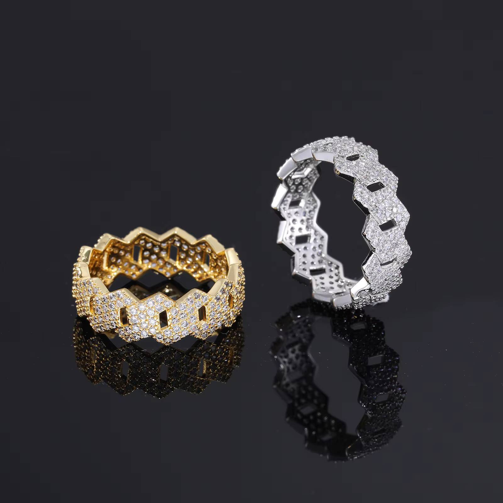 High Quality Classic Hip Hop Jewelry 8mm Gold Plated Brass Prong Setting 5A Cubic Zirconia Cuban Ring for Men