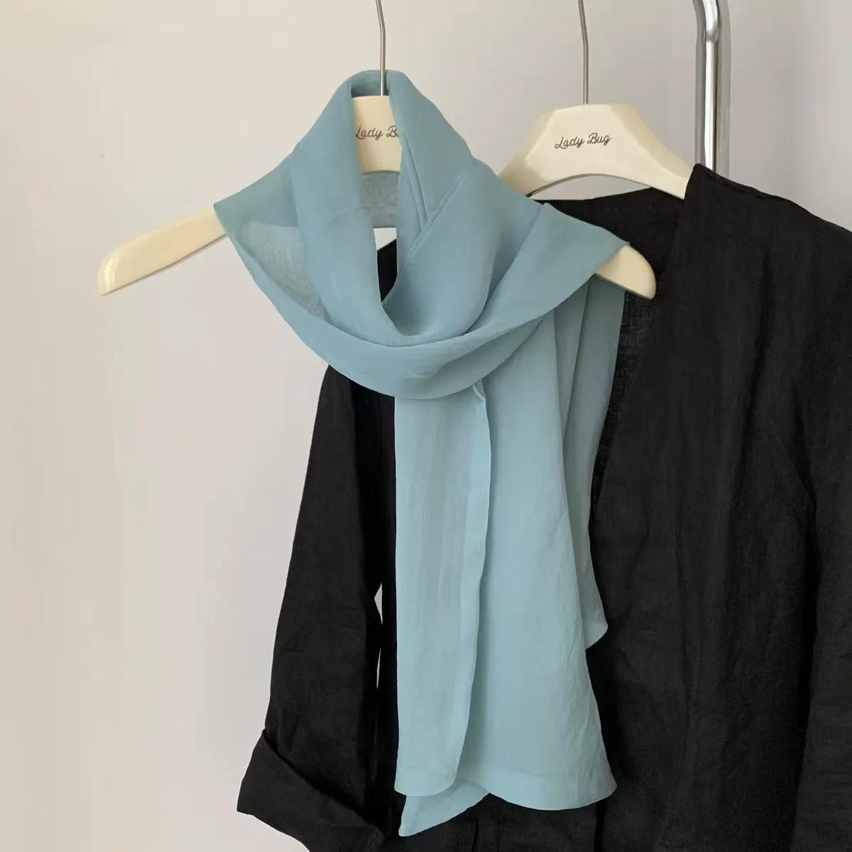 T392 Korean new silk scarf women's spring and summer soft and comfortable solid color versatile neck protection long scarf