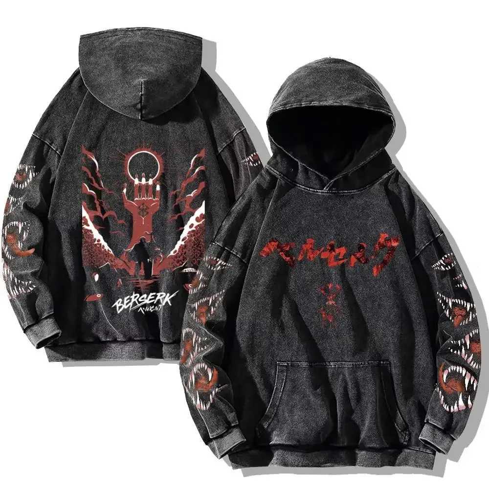 Mens Berserk Hoodies Gothic Print Vintage Washed Hoodie Hip Hop Streetwear Cotton Sweatshirts Harajuku Casual Hooded Pullover D251101