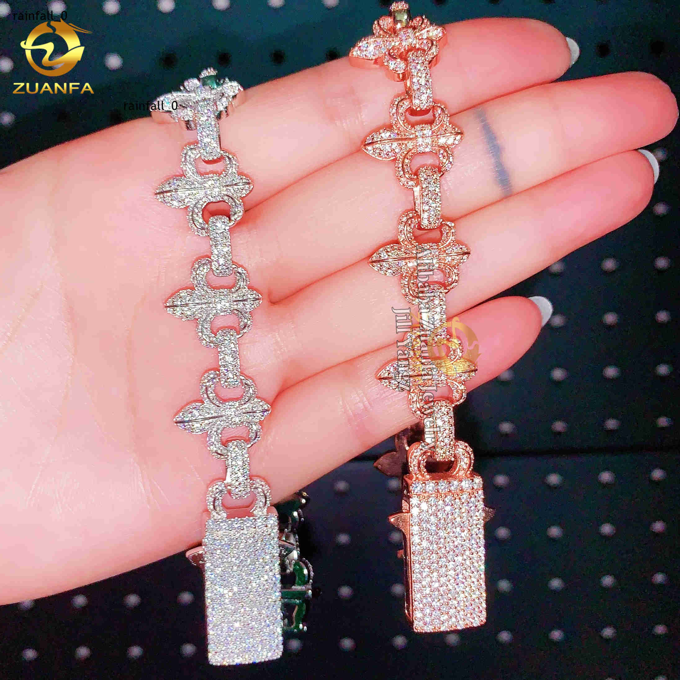 New Design Fancy Shape Moissanite Cuban Chain Heart Cross Bracelet Necklace Moissanite Bracelet Men