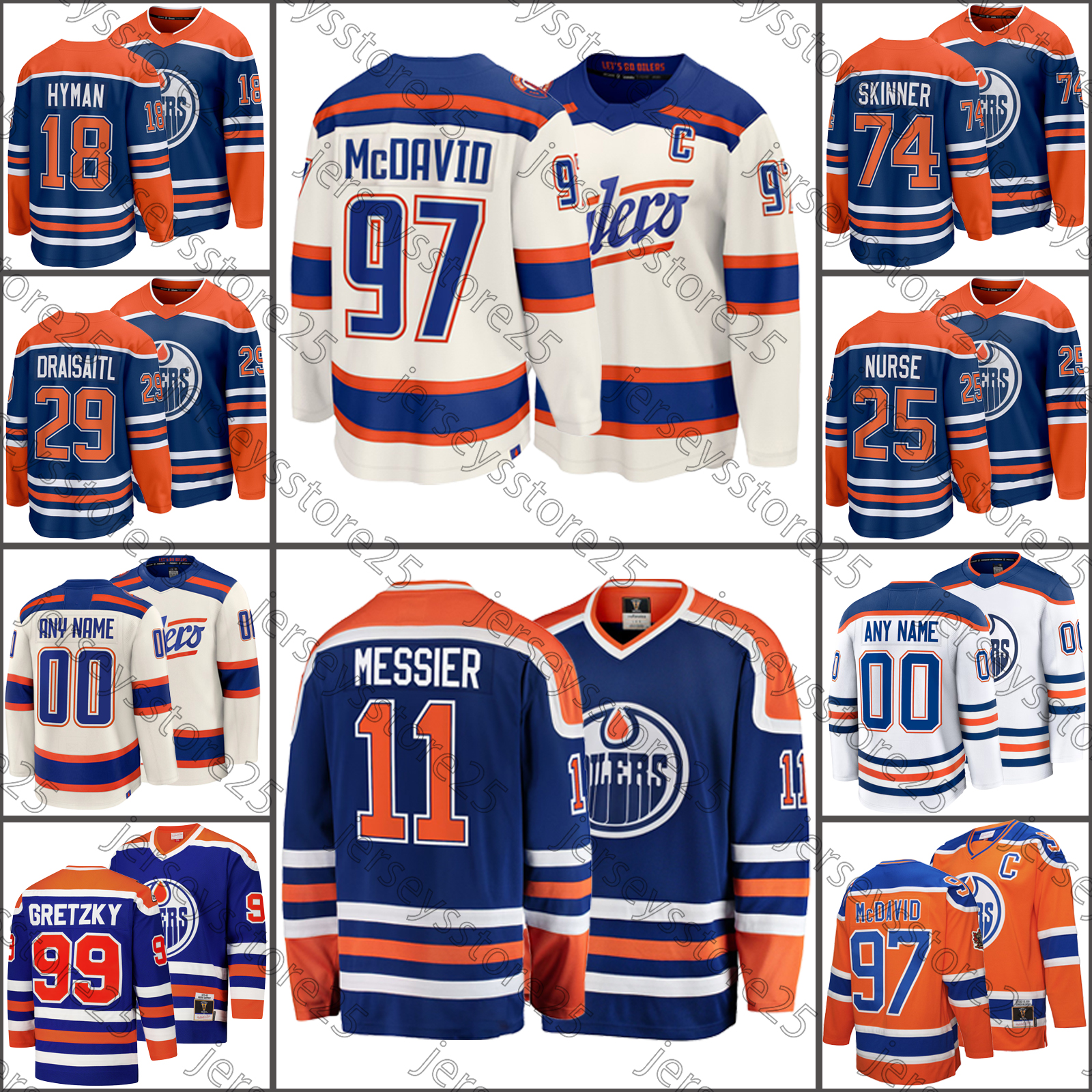 Leon Draisaitl hockey jersey Stuart Skinner Wayne Gretzky Evan Bouchard Mattias Ekholm Trent Frederic Darnell Nurse Adam Henrique Trent Frederic Oilers jerseys