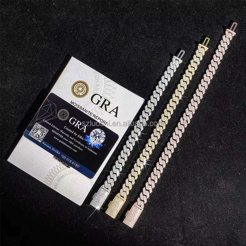 Miami Hip Hop 925 Sterling Silver 10mm Iced Out D VVS Moissanite Diamond Choker Cuban Link Chain Necklace Bracelet for Women