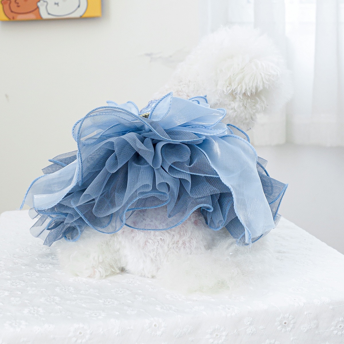 Fancy Dog Dresses with Leash Ring, Embroidered Dog Wedding Dress, Bow Puppy Clothes for Small pet Girl Multi-Layer Lace Tutu Cat Outfit