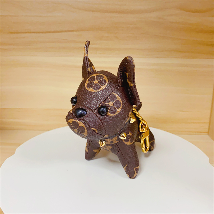 keychains designer Mini French Bulldog Keychain Leather Dog Key Ring Cute Animal Bag Charm Creative Gift Idea