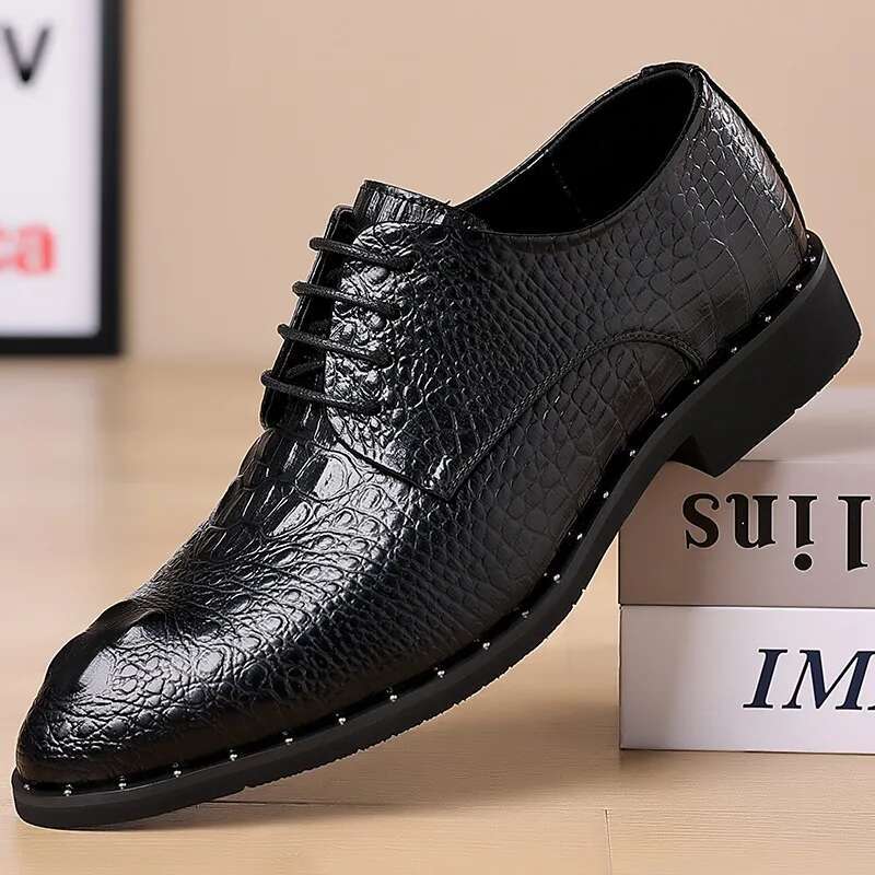 Genuine Leather Crocodile Skin Men's Dress Lace-Up Wedding Party Shoe Business Office Men Oxfords Shoes