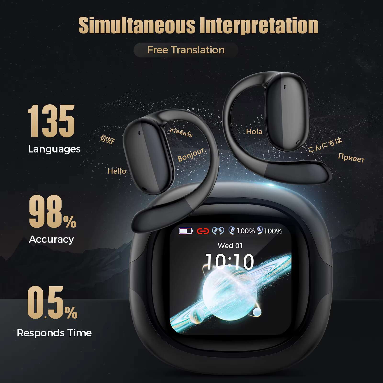 Ai Translator 135 Languages TWS Headphones with Touch-Screen & Noise Cancelg Features R1pro Wireless Earbuds