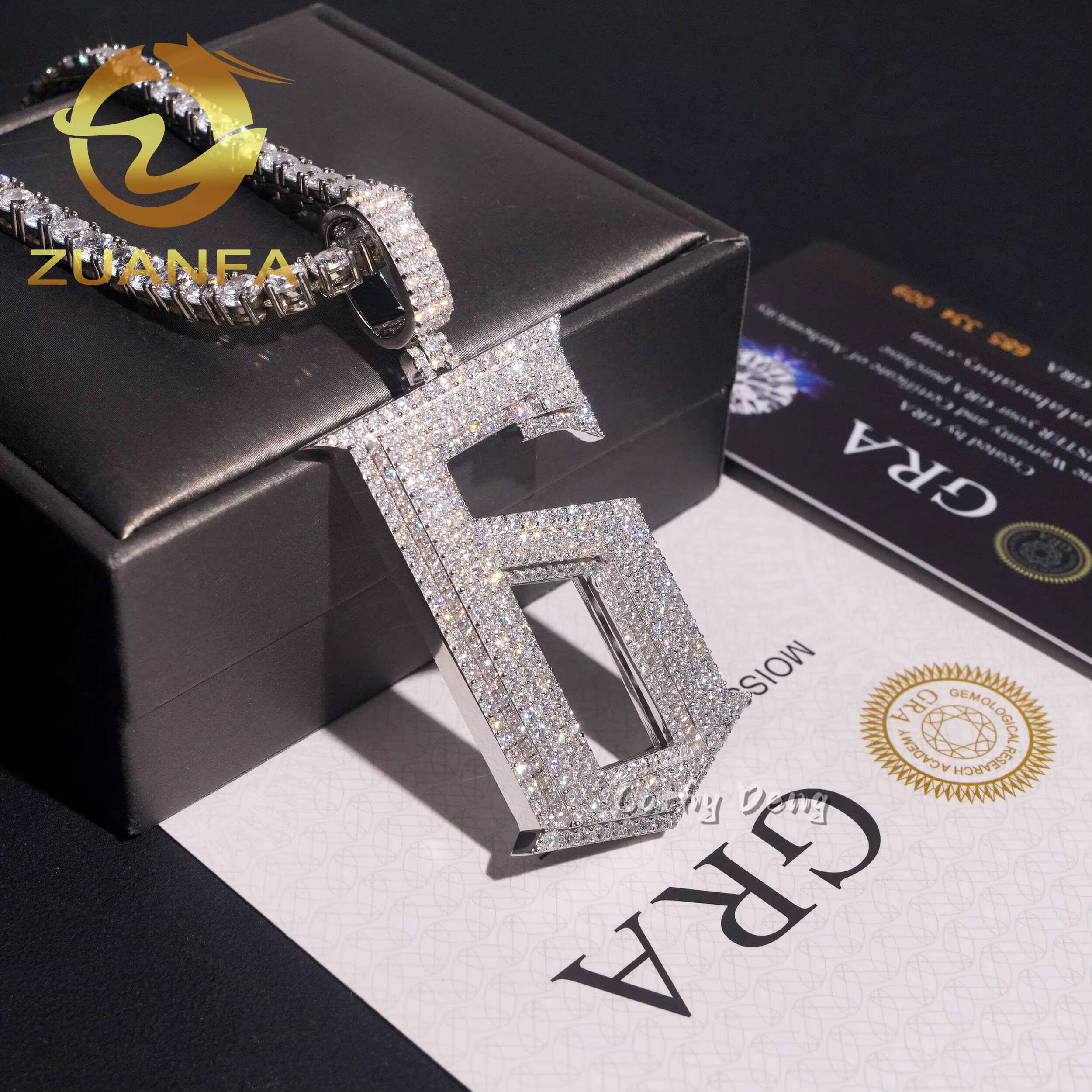 Hip Hop Jewelry Iced Out Moissanite Custom Pendant for Cuban Link Chain 925 Silver Moissanite Hip Hop Pendant Number