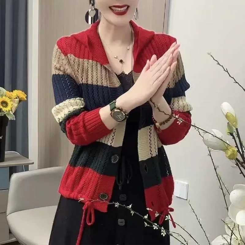 Women Clothing Fashion Allmatch Patchwork Knit Cardigan Autumn Winter New Casual Loose Hollow Out Button Sweaters Lady Y2k TopsT251101