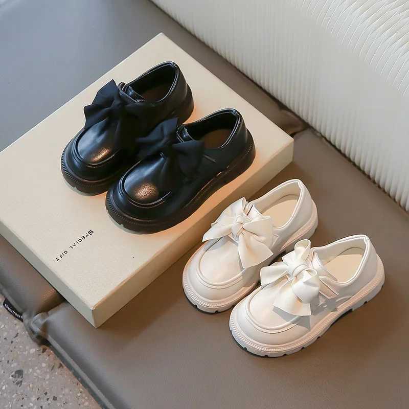 Children Leather Shoes for Girls 2024 Autumn New Fahsion Korean Style Soft Bottom Sweet Bowtie Uniform Loafer Versatile FlatsT251101