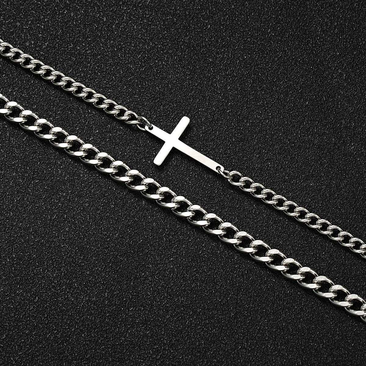 2024 New Stainless Steel Cross Cuban Chain Bracelet Set for Mens Hip Hop Punk Snake Chain Bracelet Fashion Neutral Jewelry Gift Y250329