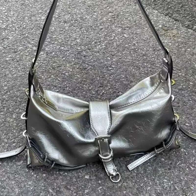 Y2k Vintage Women Handbag Small PU Leather Shoulder For Women's Tote Hip Hop Messenger Commuter Female Armpit Bag