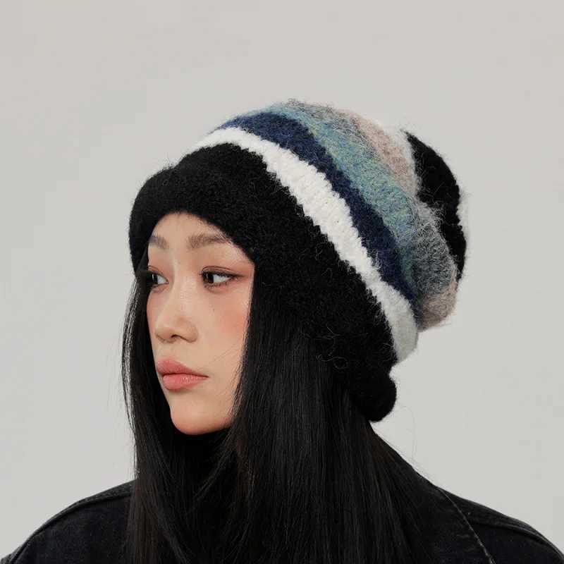 New Striped Knitted Beanies Hats For WomenMen Winter Plush Warm Skullies Hat Unisex Outdoor Coldproof Ski Ear Protection CapsXJ251101