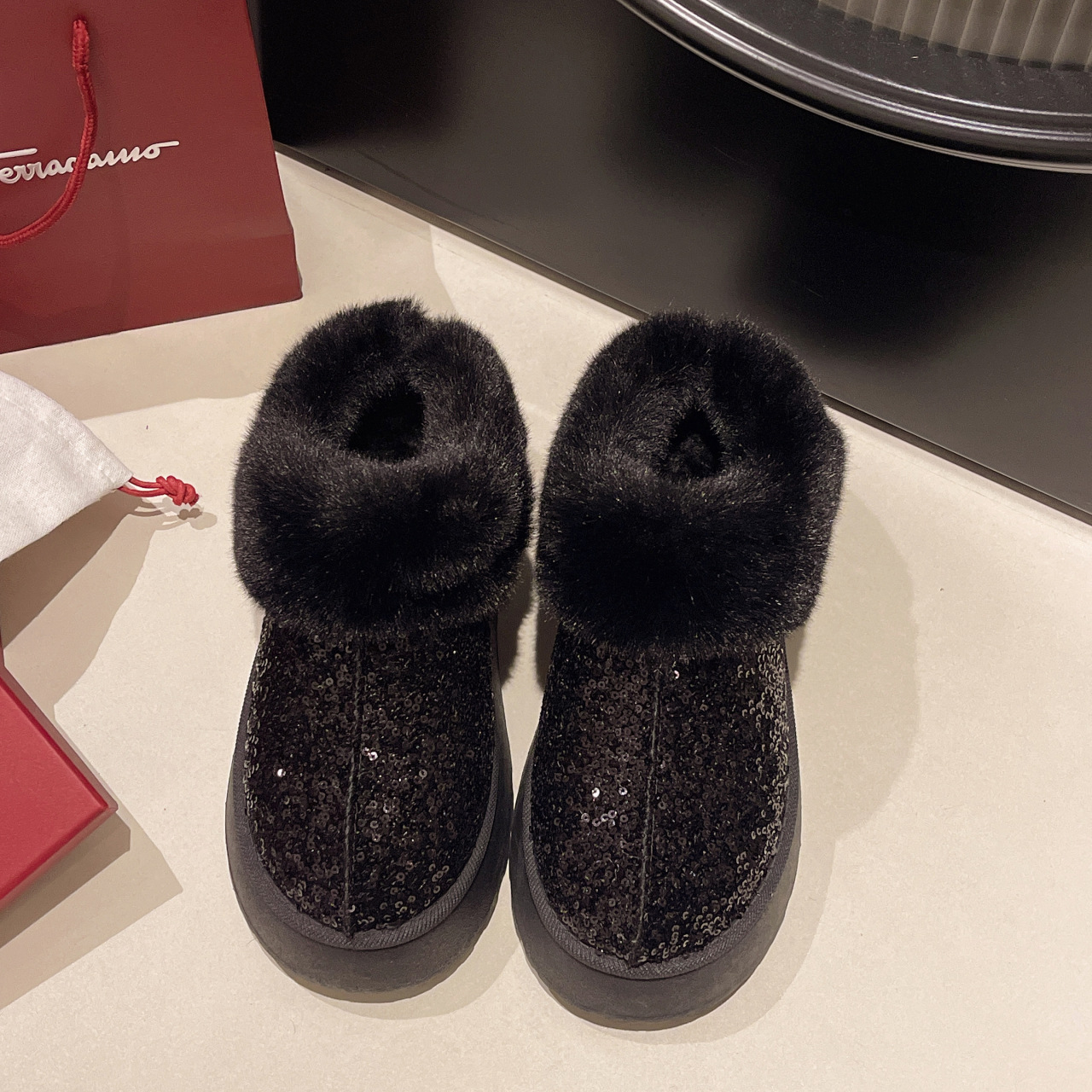 Luxury Boots Winter Warm 2025 Sparkly Platform Boots for Women Plus Size Plush Lined Snow Ankle Boots Chunky Sole Winter Shoes