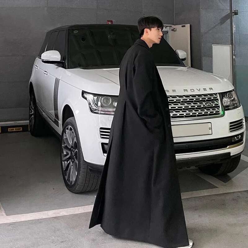Men's Woolen Coat Spring Winter Thickened Korean Fashion Trend Loose 2025 Solid Color Long Sleeve Male Tops 24X1672