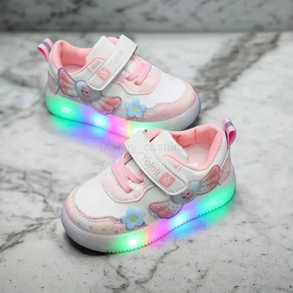 Disney LED Casual Pink Purple For Spring Girls Frozen Elsa Princess Print Outdoor Children Lighted Nonslip Shoes Size 2231 H251101