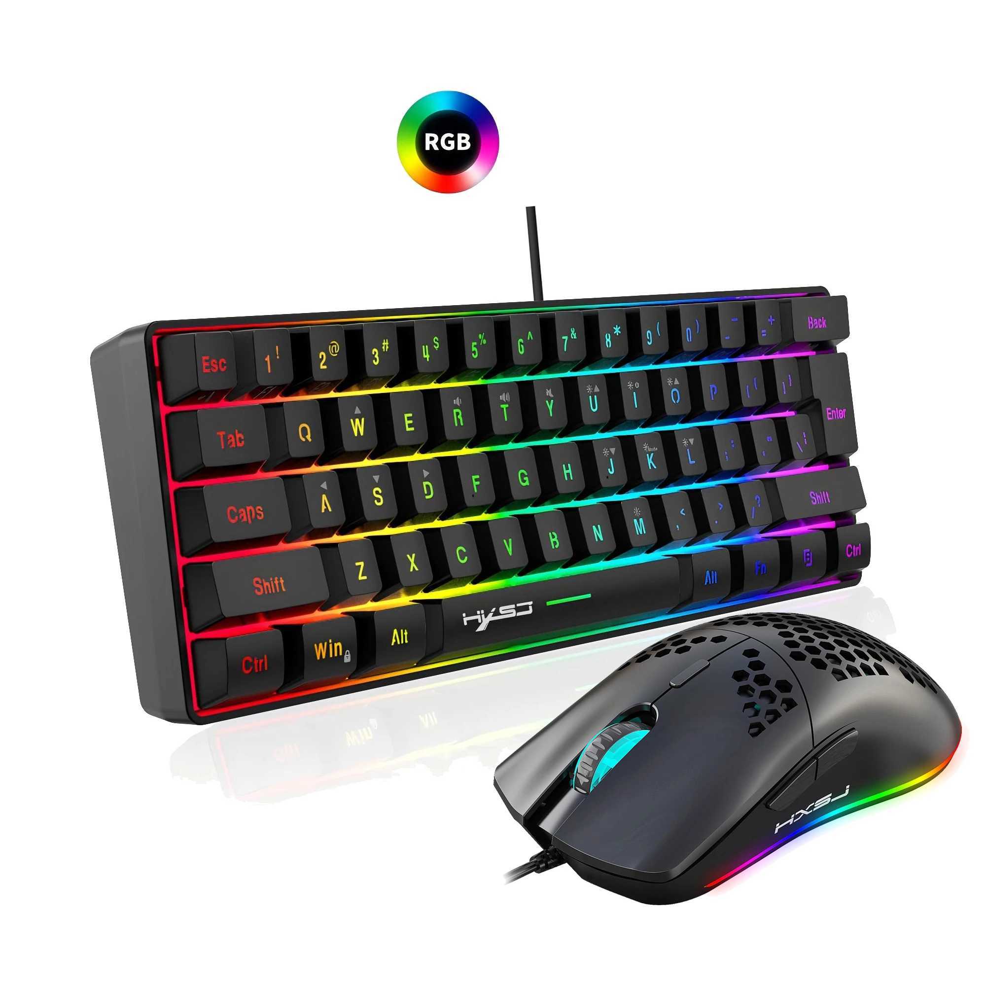 Keyboard Mouse Combos Hot selling HXSJ 61 key V700 RGB illuminated mechanical keyboard and mouse combination game set z250401