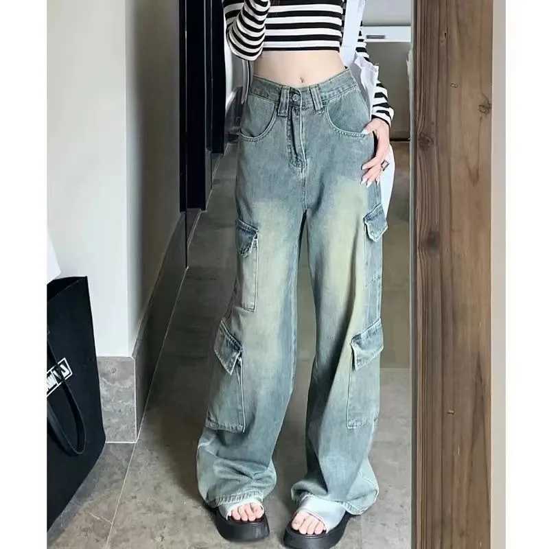 Womens Straight Jeans Leisure Comfortable Skinfriendly Vintage Chic Slim Fit pocket Front High Waist American Casual Wide Leg J251031
