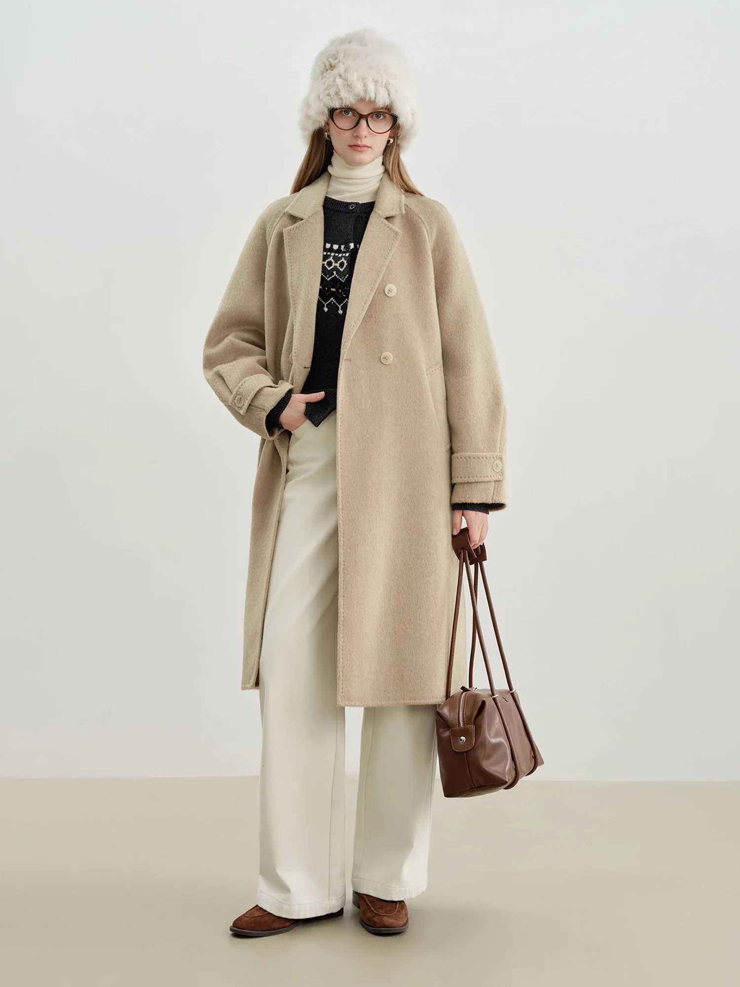 ZIQIAO Korean Style Blazer Collar Wool Coat Women 2025 Winter New Woolen Coat Midlength Loose Fit Casual Commuting SimpleT251101