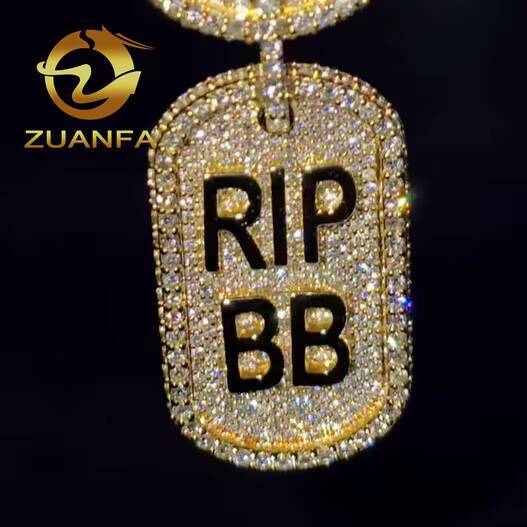 Trendy Custom Tag Pendant Moissanite Hip Hop Jewelry Iced Out Pendant Sterling Silver 925 Moissanite Dog Tag Pendant With Letter