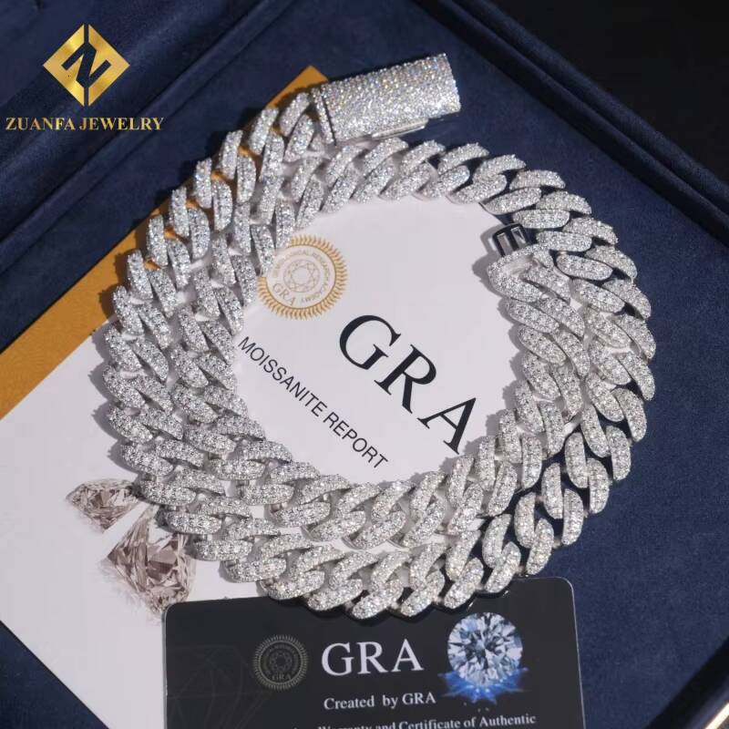 Trendy Style 925 Silver 15MM Miami Moissanite Lab Diamond Cuban Link Chain Custom Iced Out Hip Hop Necklace for Men Women