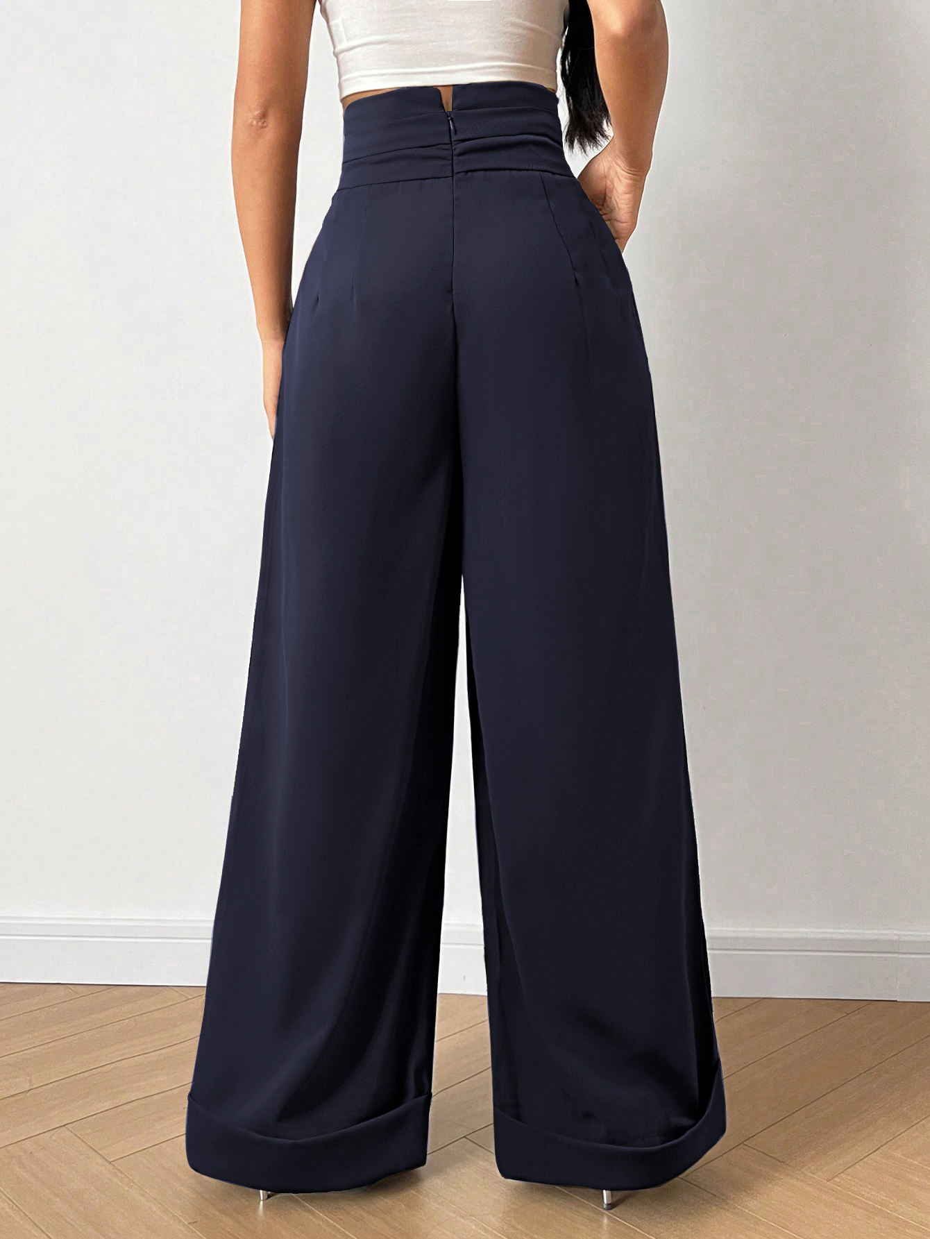 Elegant Casual-Friendly Trouser Design by Ladies' Comfortable Material: Solid Color Broad Silhouette from Petite up---103