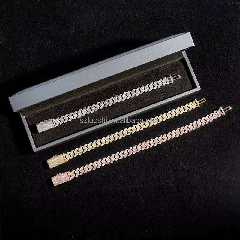 Miami Hip Hop 925 Sterling Silver 10mm Iced Out D VVS Moissanite Diamond Choker Cuban Link Chain Necklace Bracelet for Women
