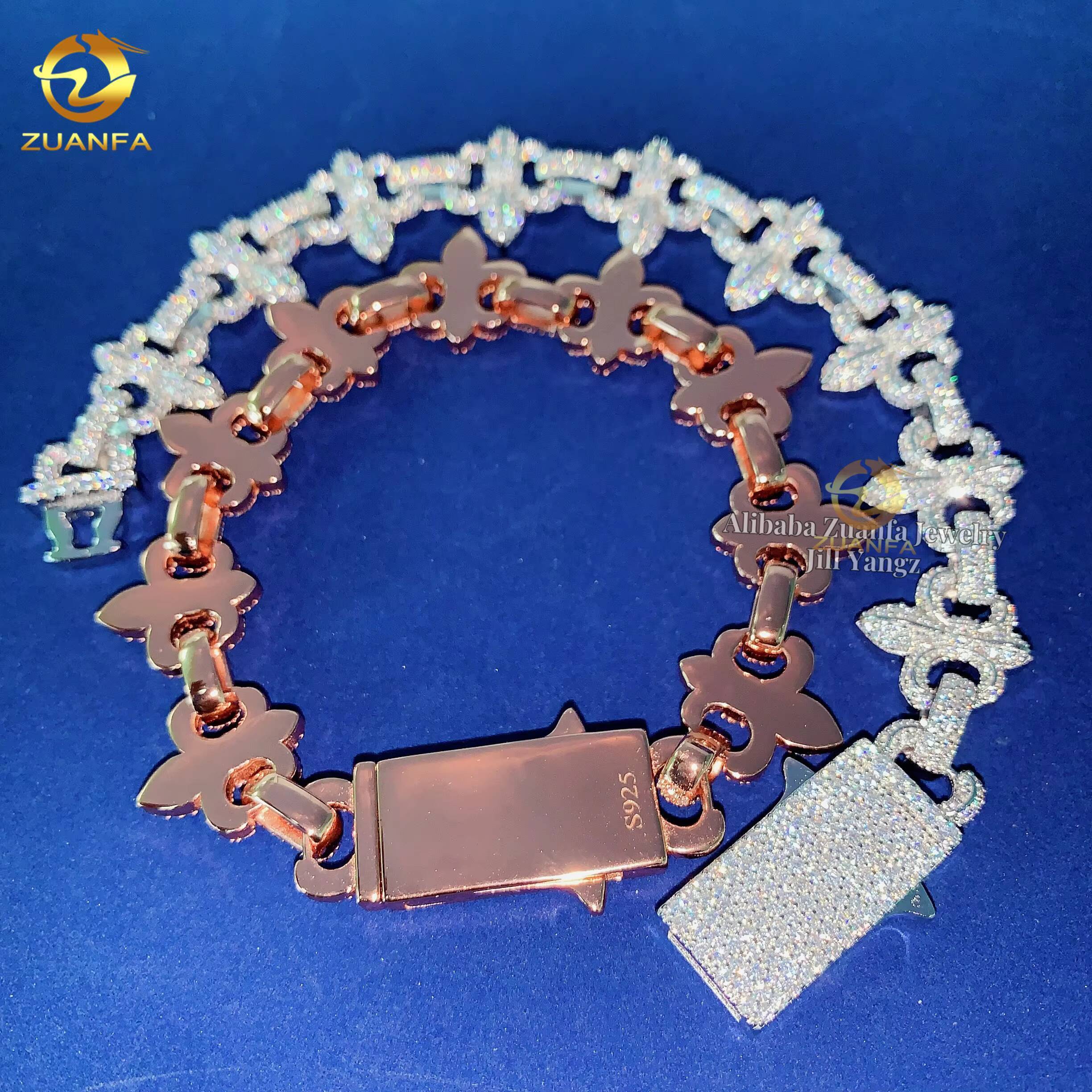 New Design Fancy Shape Moissanite Cuban Chain Heart Cross Bracelet Necklace Moissanite Bracelet Men