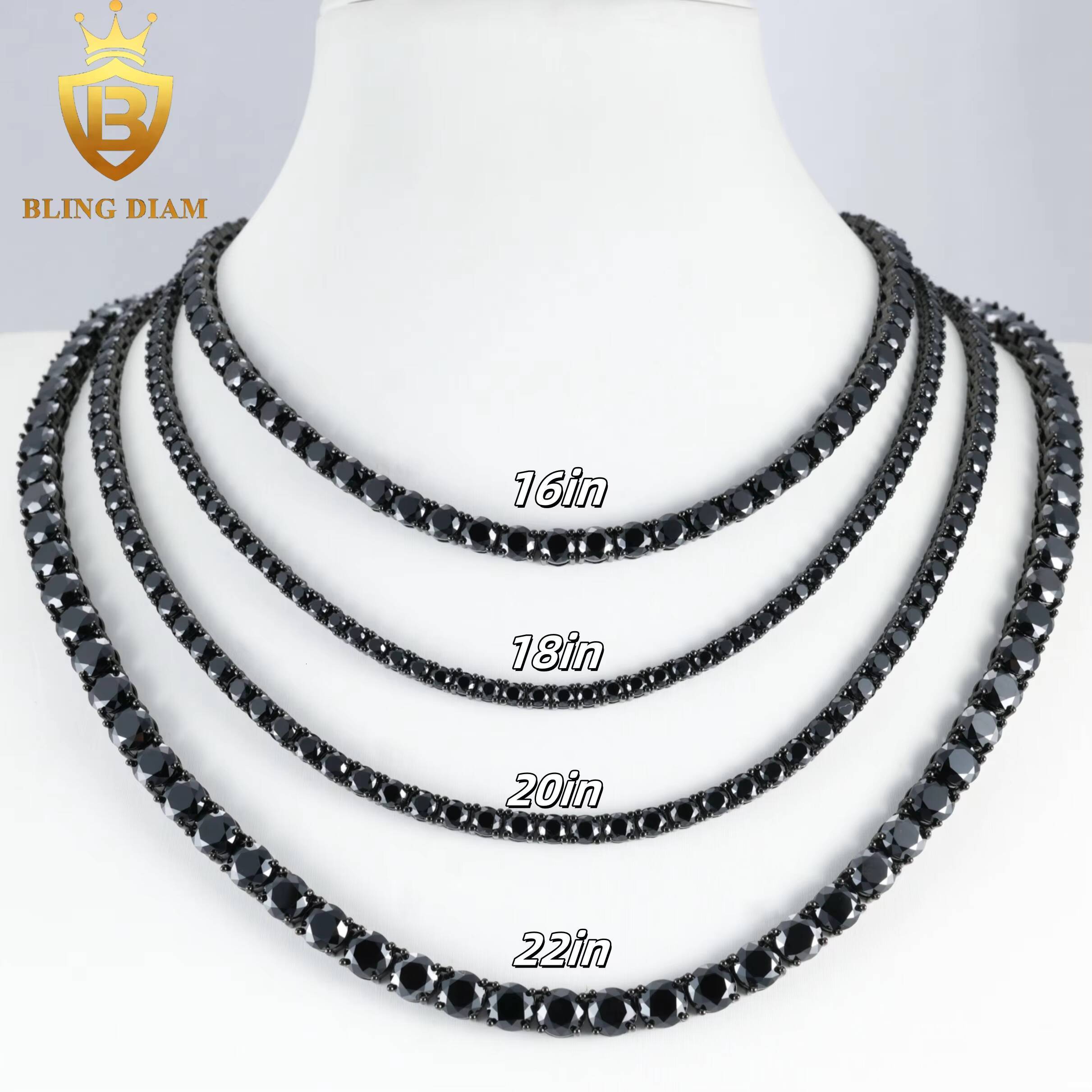 3mm 4mm 5mm 65mm Hip Hop Jewelry 925 Silver Vvs Black Moissanite Iced Out Tennis Chain Bracelet Necklace