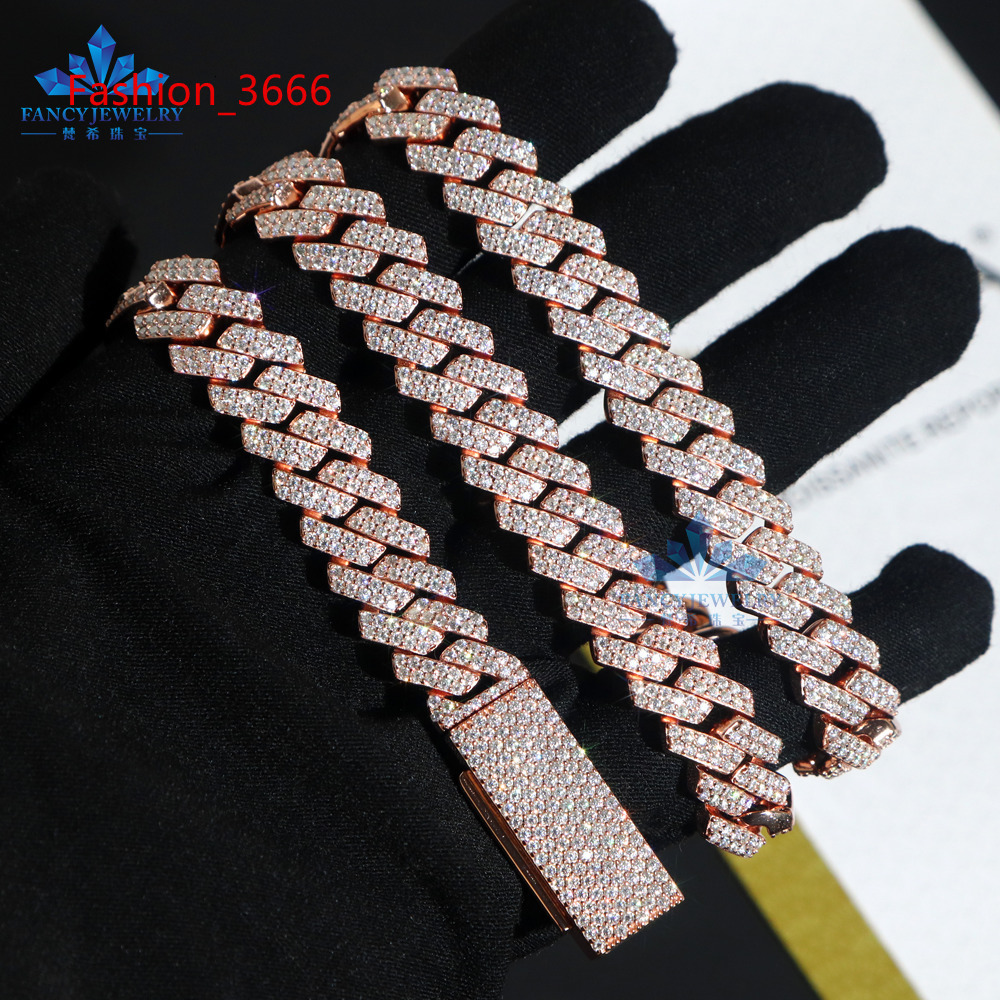Pass Diamond Tester 8mm12mm Two Rows 925 Silver Moissanite Cuban Chain Ice Out Hiphop Cuban Link Chain Bracelet