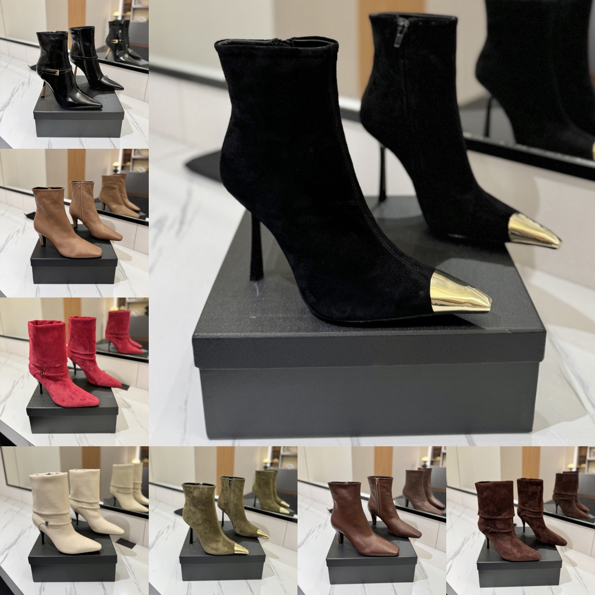 sulpice Jill Boots in Smooth Leather Womens Square Pointed woman Ladies Ankle Booties Designer Zipper Boots Cone Block With Leather Sole featuring a side ZIP Closure