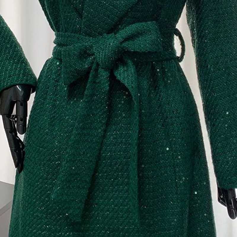 Overcoat 2025 New Fashion Lapel Women Woolen Coat Autumn Winter Temperament Green High Quality Korean Womens Woolen Coat H244T251101