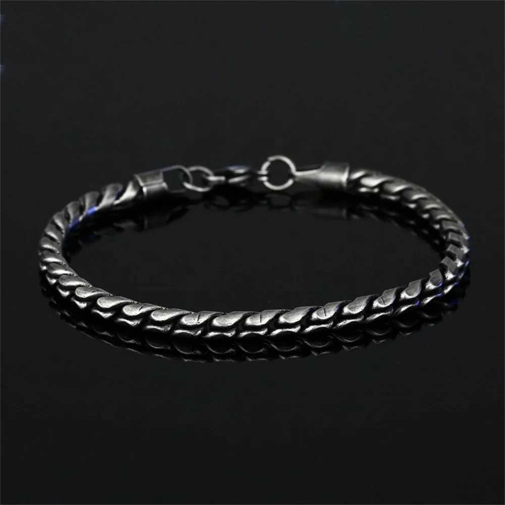 5mm Retro Silver Mens 316 Stainless Steel Bracelet Hip Hop S Alloy Bracelet Fashion Jewelry Retro Bracelet Accessories Y250329