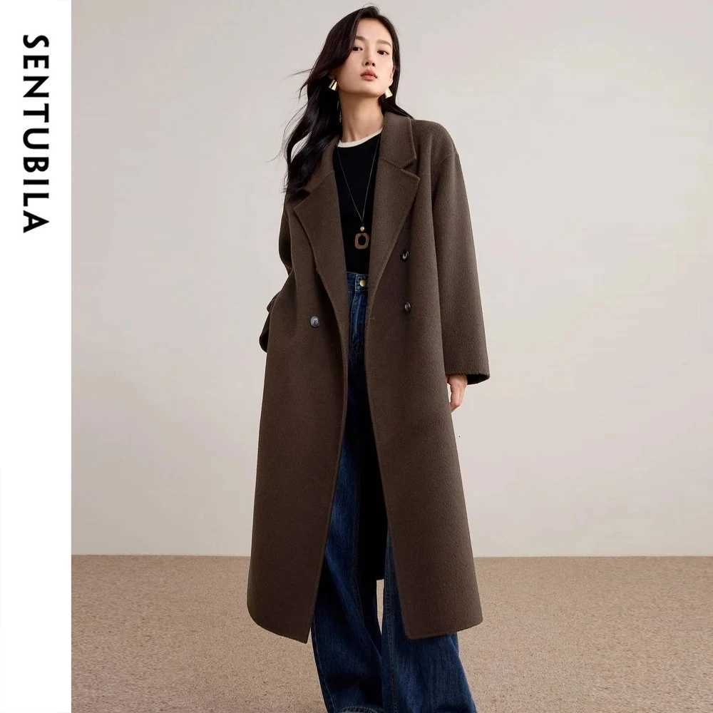 SENTUBILA Womens 100 Wool Long Coat Winter 2025 Classic Elegant Commuter Style DoubleFaced Overcoat Ladies Clothes W54OA8780T251101