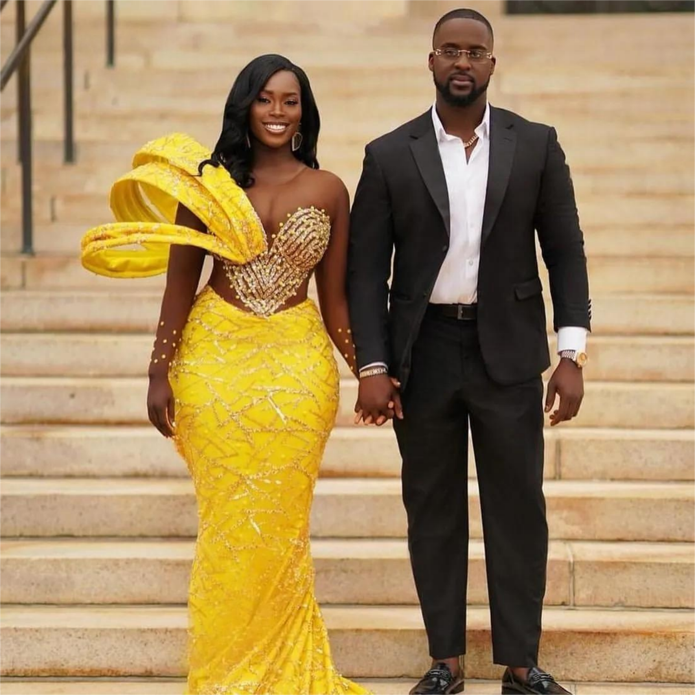 Yellow Mermaid Prom Dresses Beaded Sequined Lace Evening Party Formal Second Reception Birthday Enagement Thanksgiving Dress Gowns