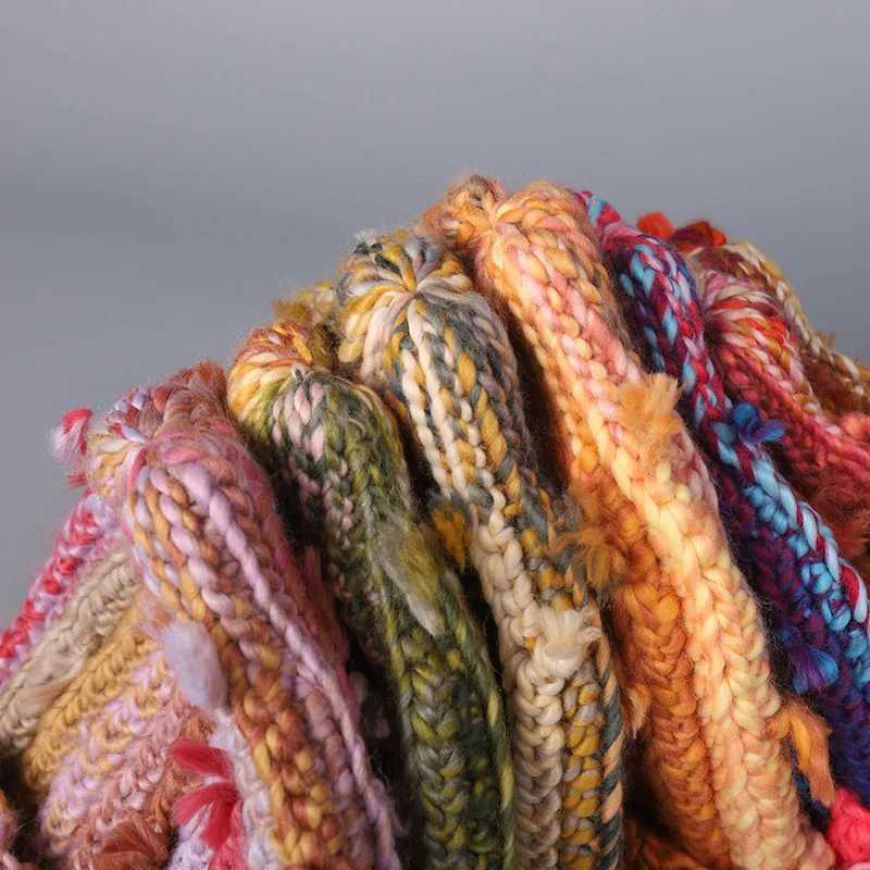 Japanese Style Sweet Knitted Beanie Cap Women Colorful Stripes Handknitted Fashionable Trendy Thick Yarn Wool Warm Beanie CapXJ251101