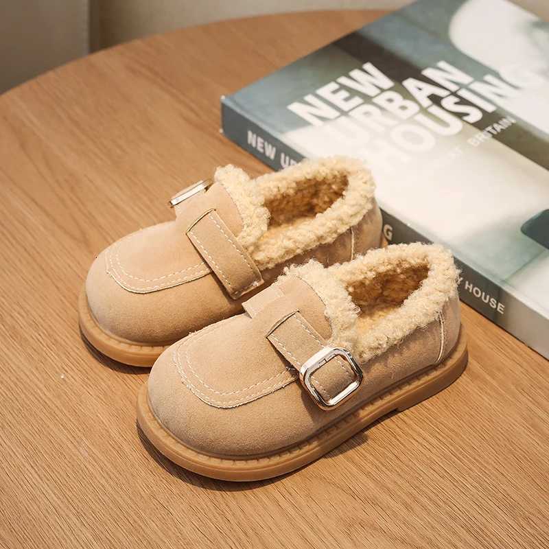 Winter New Children Leather Shoes Warm Outdoor Girls Causal Cotton Shoes Solid Color School Simple Kids Fashion Flat Plush ShoesT251101